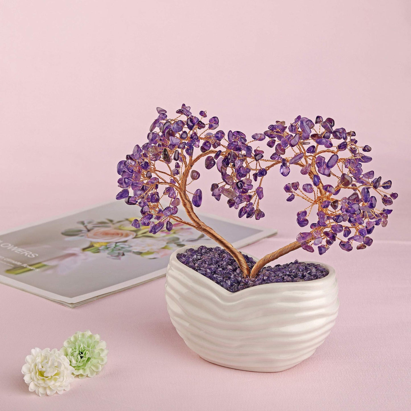 GEHECRST Amethyst Crystals Heart Money Tree Reiki Healing Gemstones Quartz Bonsai Tree Feng Shui Crystal Ornament for Home Desk Decoration Love Heart Crystal Gifts for Mom Christmas Day Her Women