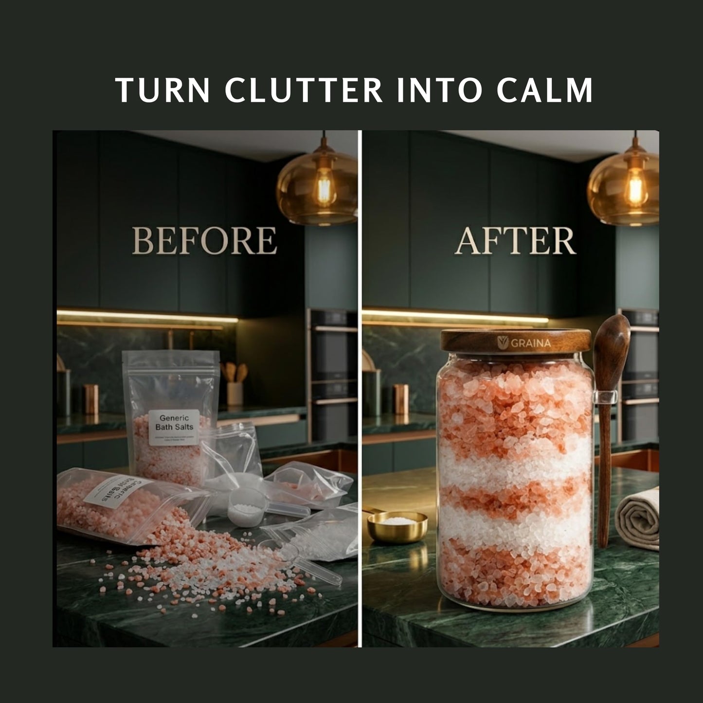 Graina Large Bath Salt Container with Scoop | 74 oz Bath Salt Jar with Lid & Scoop | Airtight Glass Canister, Premium Dark Acacia Lid, Bathroom Storage, Sugar & Coffee Canister, Home Storage