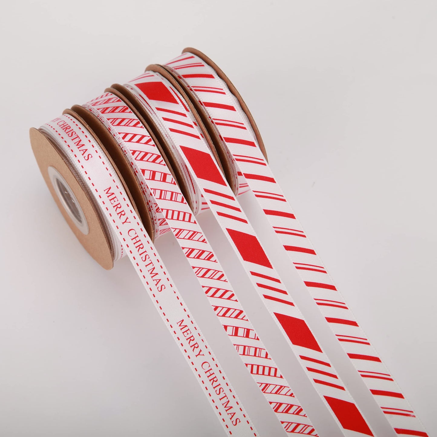 Meseey 4 Rolls Total 40 Yards Red Striped Ribbon 3/8 Inch Christmas Candy Cane Ribbons Use for Christmas Gift Wrapping, Party Decoration,All Crafting and Sewing (3/8inch, red)