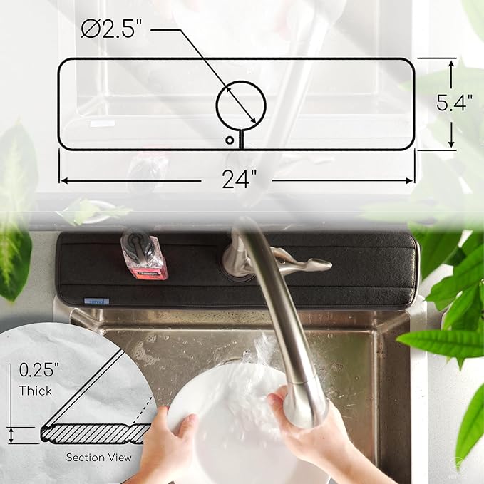 Ternal Original SINKMAT 24in XL Faucet Splash Guard Extra Long Microfiber Sink