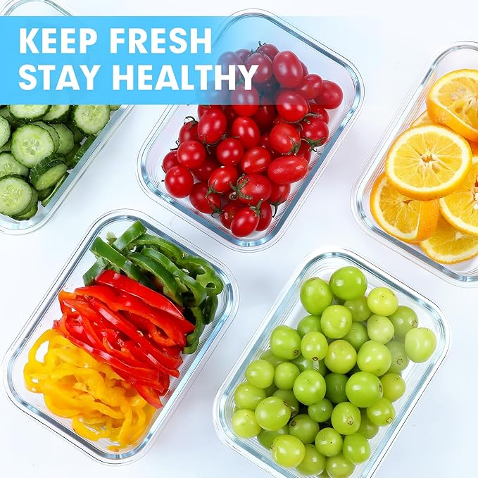 VERONES 5 Pack 36 OZ Glass Meal Prep Containers, Airtight Glass Lunch