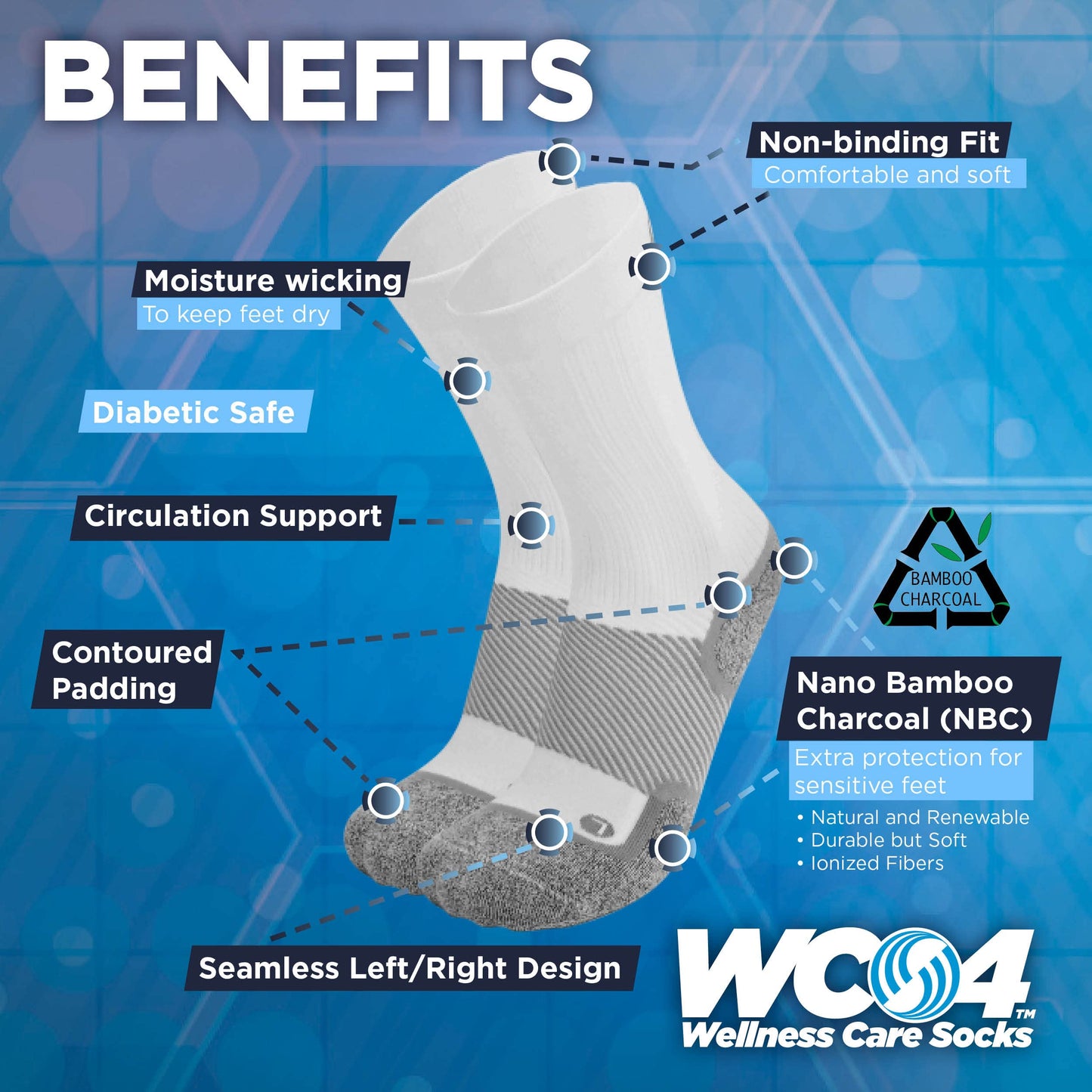 Orthosleeve WC4 Wellness Care Socks, Light Gradient Compression, Soft, Moisture Wicking, Crew Socks, L, Black
