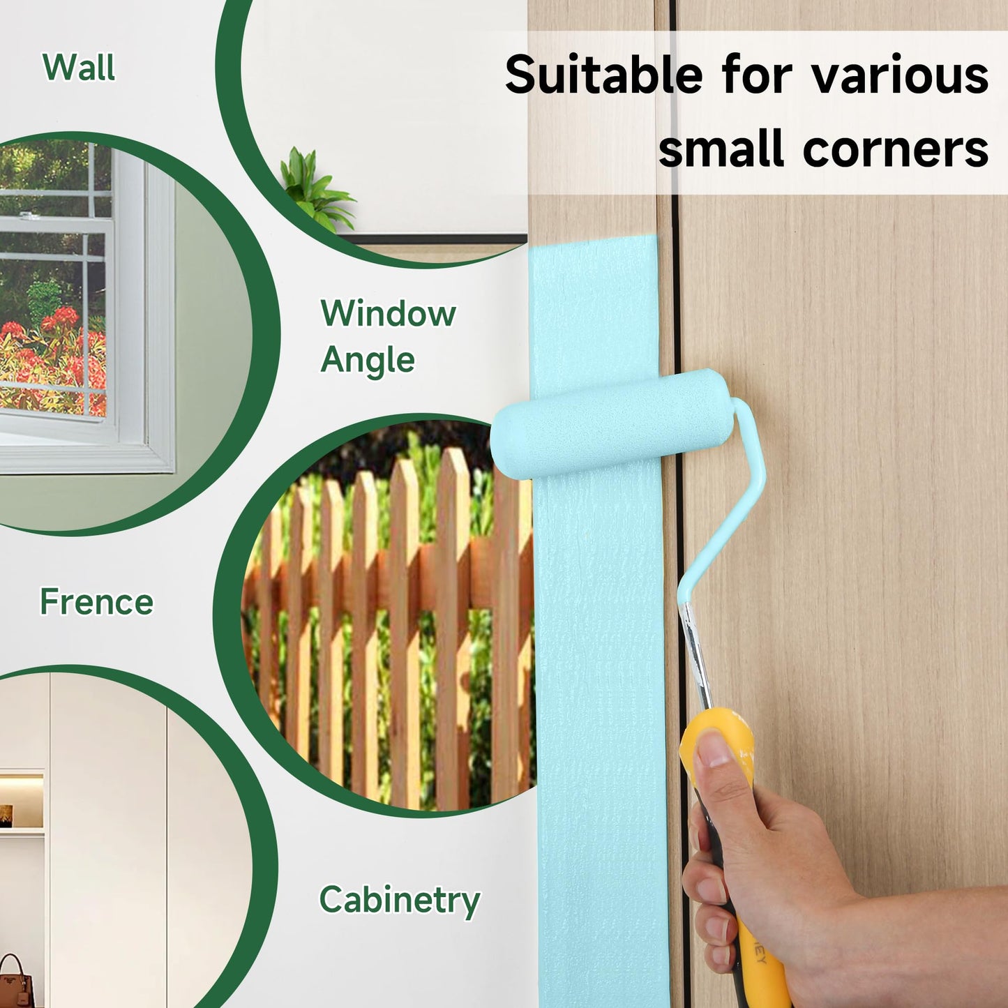 VOOMEY Mini Paint Roller Covers，High Density Foam Paint Roller，4 Inch Foam Roller Paint, 24 Pack,Fits All Flat Surfaces, Including Kitchen Cabinets, Doors, Tables, Etc.