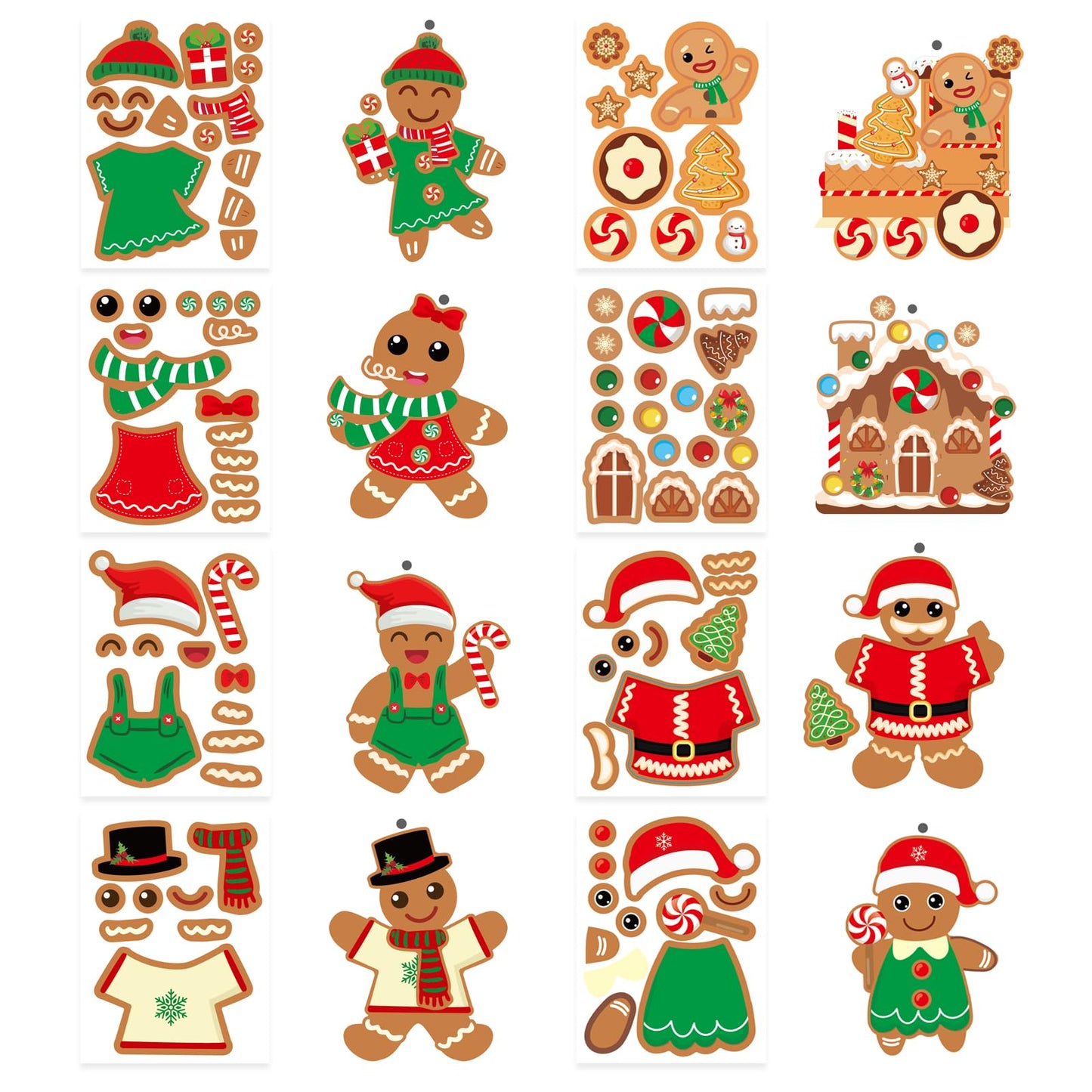 Christmas Gingerbread Man Craft Kit for Kids, Make a Gingerbread House Hanging Ornament Sticker Kit, Christmas Party Favor Home Classroom Activity(24 Sets)