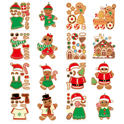 Christmas Gingerbread Man Craft Kit for Kids, Make a Gingerbread House Hanging Ornament Sticker Kit, Christmas Party Favor Home Classroom Activity(24 Sets)