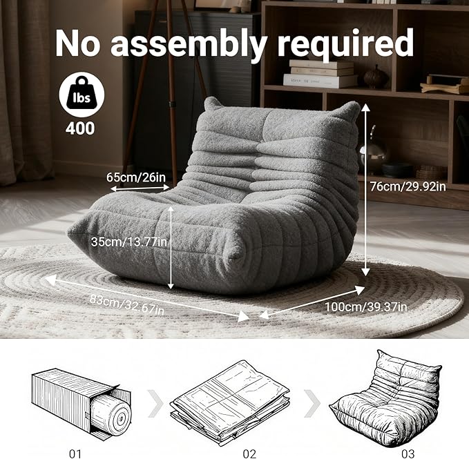 Giant Bean Bag Chair for Adults, Comfy Chair for Bedroom, Memory Foam Chair