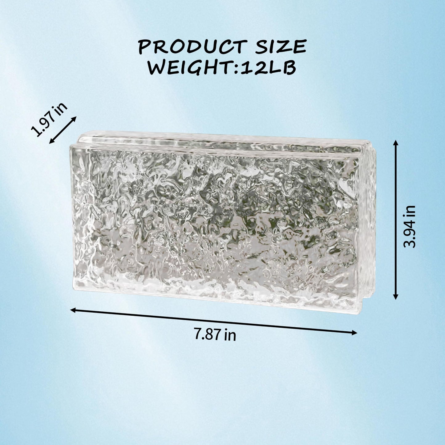 1 Pack-7.9"x3.9"x2" Glass Block with Card Slots-ice Crystal Patterned Rectangular Solid Glass Brick - Used in Building Fields Such as Wall partitions, as Well as for DIY Lighting fixtures, DIY Tables