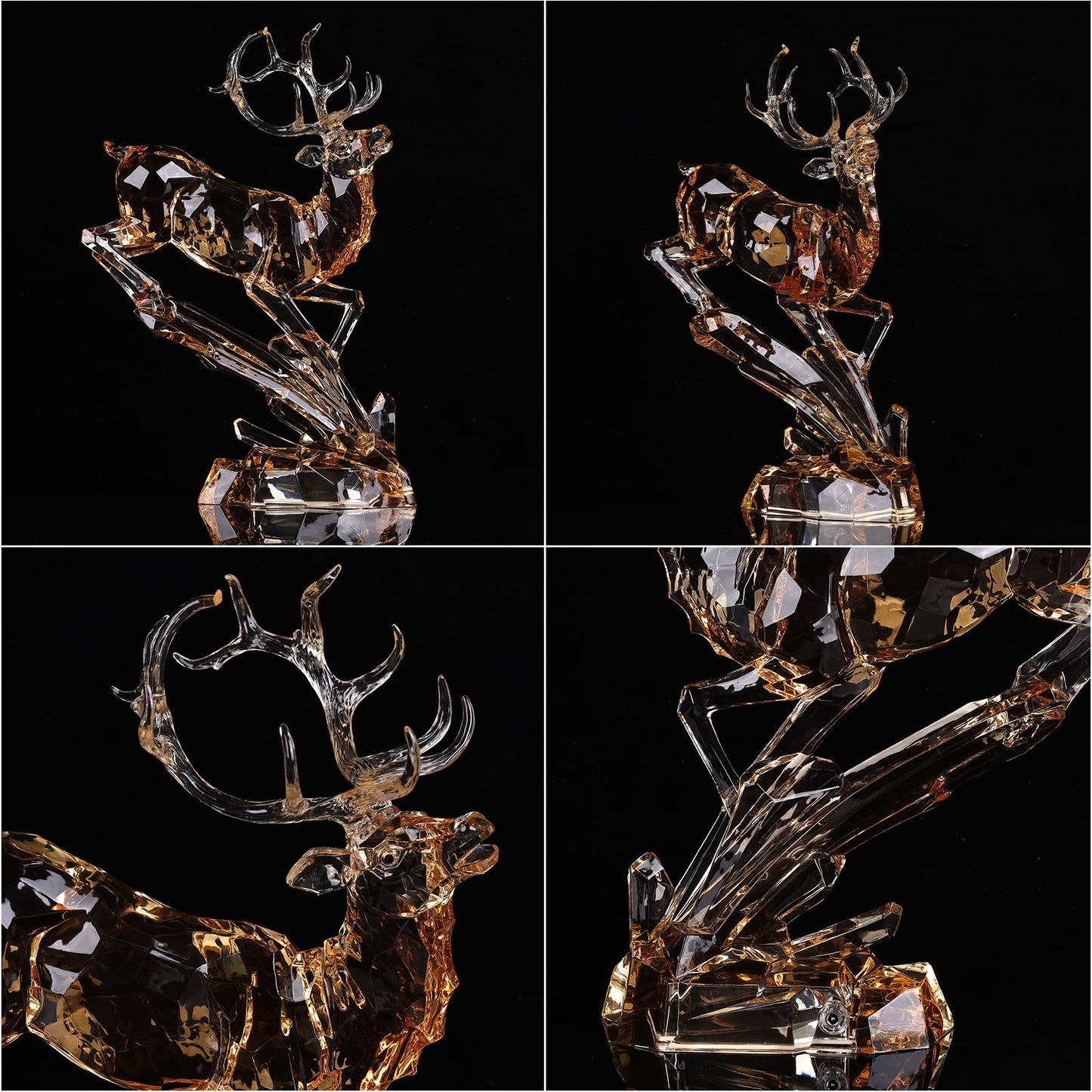 LCCCK Gold Clear Acrylic Large Deer Figurine, 11.8" Tall Reindeer Christmas Decoration, High End Deer Statue with Glass-Like Crystal Finish, for Christmas Indoor Table Top or Gift -with LED Light