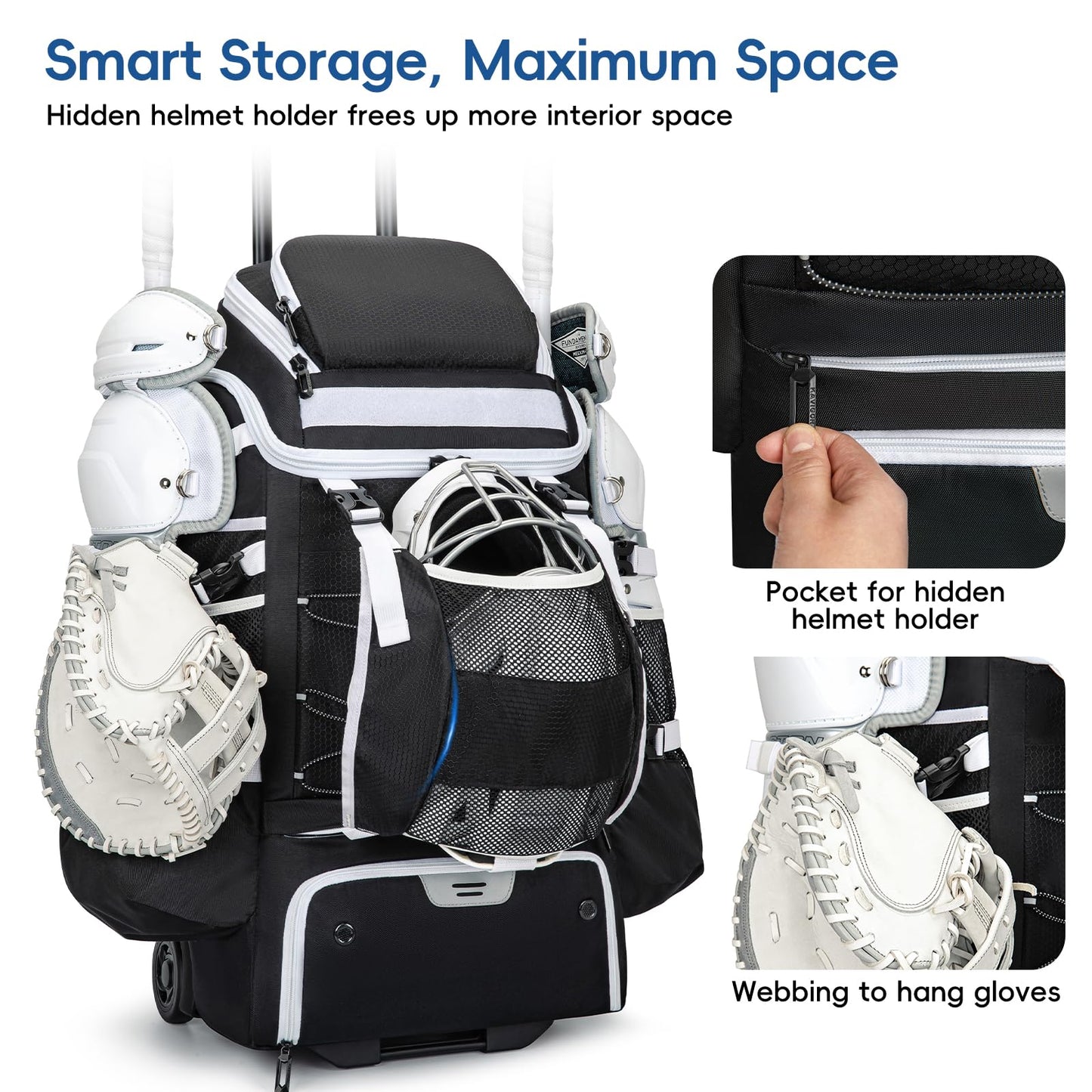 KAVIGOR Catchers Gear Bag with Wheels, 90L Rolling Baseball/Softball Bag Holds 2 Sets of Gear with Glove Compartment, Helmet Holder & Shoe Compartment