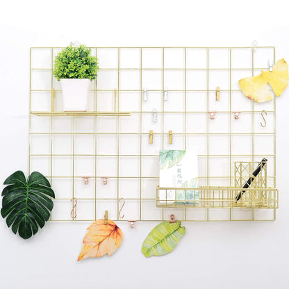 BULYZER Grid Wire Board,for Memo Picture Panel Wall Decoration for Room Office Mat Photo Hanging Art Display Frames Desk Storage Organizer,17.3" x 11.8"(2Pack) (Gold)