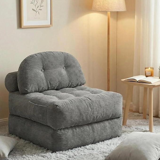 Convertible Corduroy Floor Sofa, 3-in-1 Folding Lazy Sofa Bed