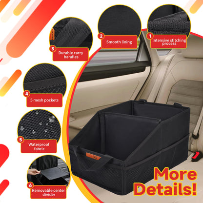 SURDOCA Car Seat Organiser for Front or Backseat, Travel Storage Accessories for Kids, Backseat Organiser with Tray for Toys, Snacks, Cups, Books, Tissue, Tidy and Clean