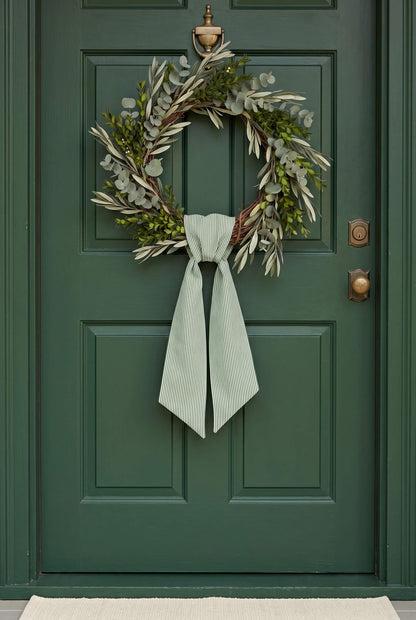 Kutyndrix Green and White Striped Wreath Sash 2 Pack for Front Door, 5.12" x 54.33" Each Spring St Patricks Easter Door Ribbon Decorations Set