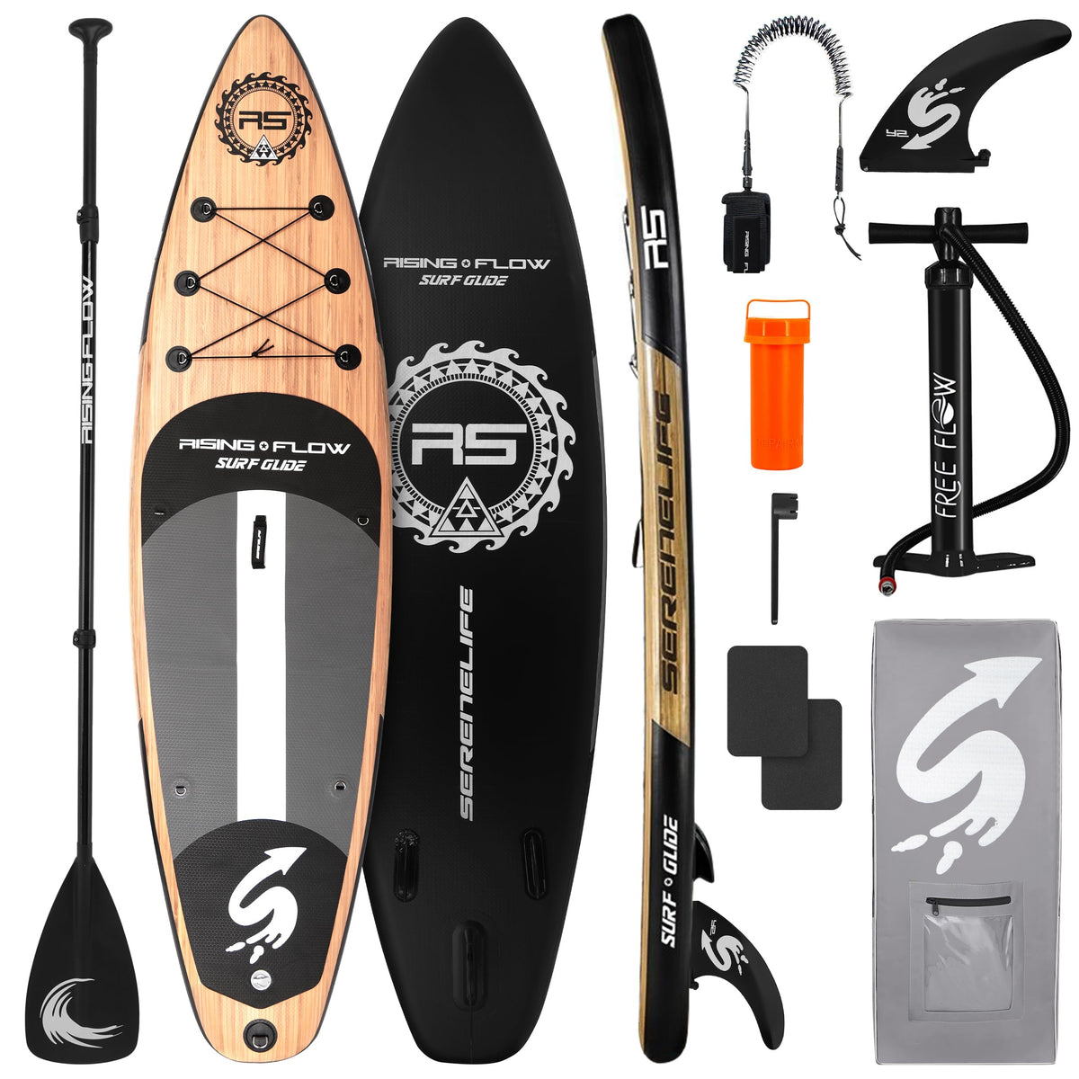 SereneLife 10’6” Inflatable Stand Up Paddle Board with Premium SUP Accessories - 32” Wide Stable Design with Non-Slip EVA Deck Pad, for Youth and Adults, 350 lbs. Capacity