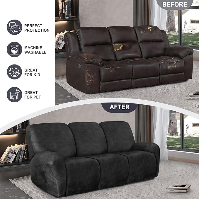 ANARACHON Leather Look Recliner Couch Cover, 8-Pieces Stretch Recliner Sofa