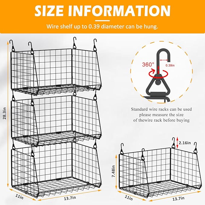 3-Pack Under Shelf Hanging Baskets