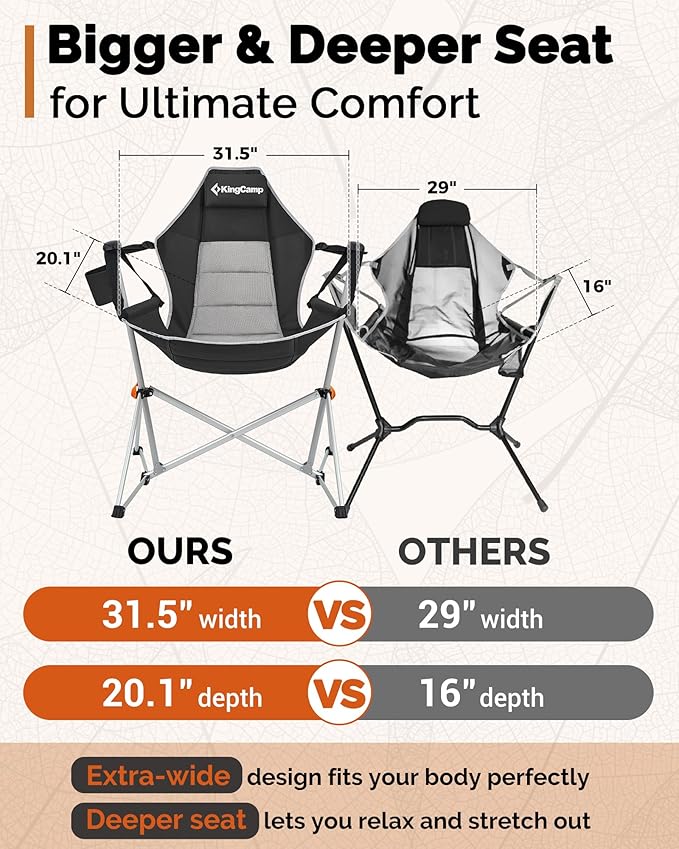 KingCamp Hammock Chair with Footrest – Heavy Duty Swinging Rocking Camping Chairs for Adults up to 400lbs, Folding Portable Oversized Rocker with Cup Holder & Pillow for Outdoor Beach Lawn RV Sports