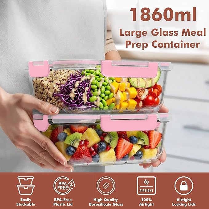 Razab 4 Pcs 1860ml / 63 Oz Large Glass Food Storage Containers