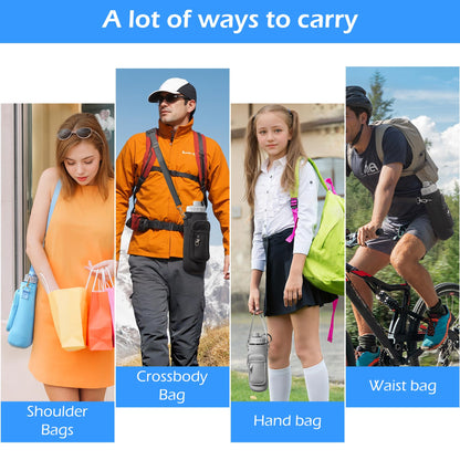 Noxgifix Water Bottle Holder with Strap,Water Bottle Bag,32/40 oz Large Capacity,Adjustable Shoulder Hand Strap,2 Phone Pocket Water Bottle Holder,Water Bottle Accessories for Camping Running Walking