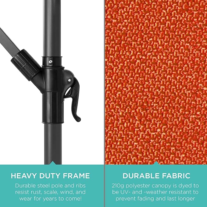 Best Choice Products 10ft Offset Cantilever Hanging Market Patio Umbrella, 8 Sturdy Ribs, Easy Adjustment - Rust