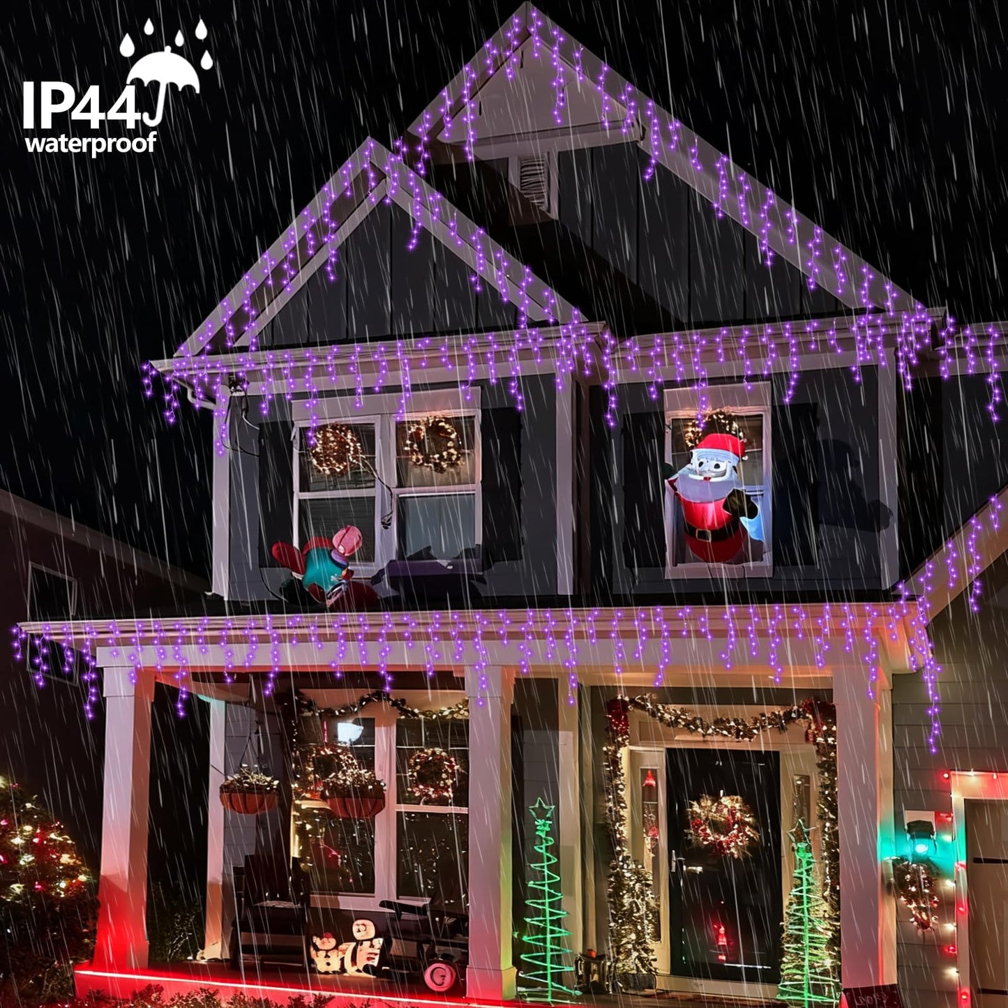 YEGUO 33ft 400 LED Purple Icicle Christmas Lights Outdoor Waterproof, 80 Drops Icicle Light Connectable, 8 Modes Christmas Lights Indoor with Memory Timer