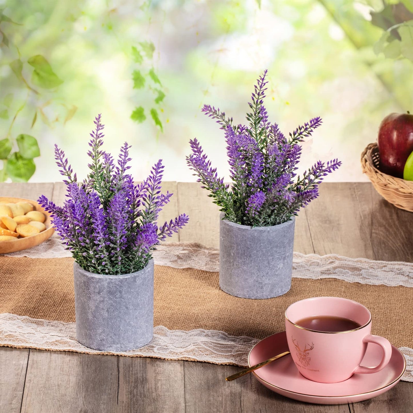 CADNLY Artificial Lavender Plant in Pots - Faux Lavender Flowers Decor – Fake Flowers Purple Decor Plant Potted Bathroom Bedroom Kitchen Farmhouse Home 2 Pack