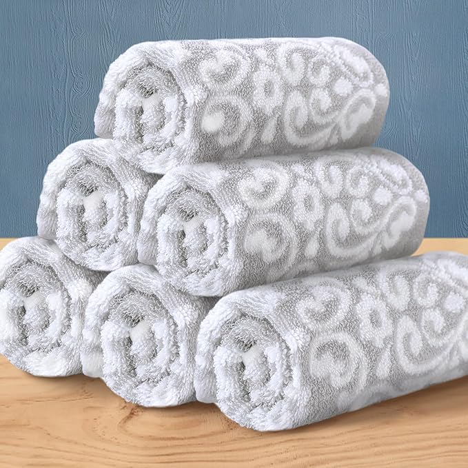 Gray Wash Cloths, Jacquard Washcloths 6 Pack 13"x13"