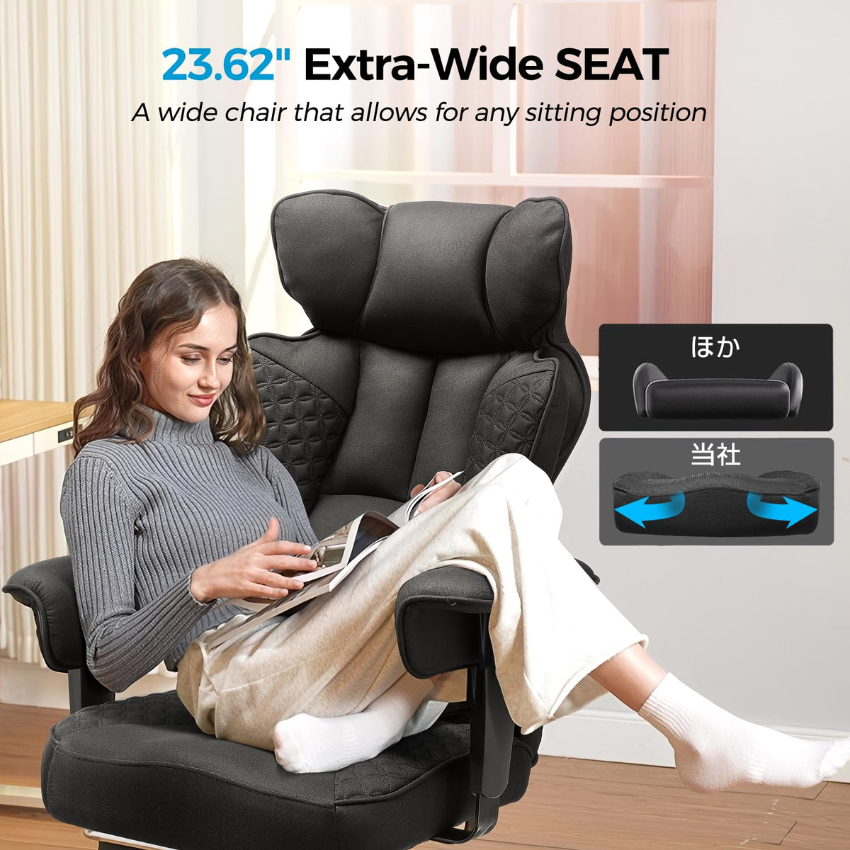 COMHOMA Big and Tall Office Chair Heavy Duty Wide Ergonomic Fabric Deluxe Embossing Designed Gaming Chair with Foot Rest,150°Reclining Adjustable Armrests Pocket Spring Back Support and Pillow