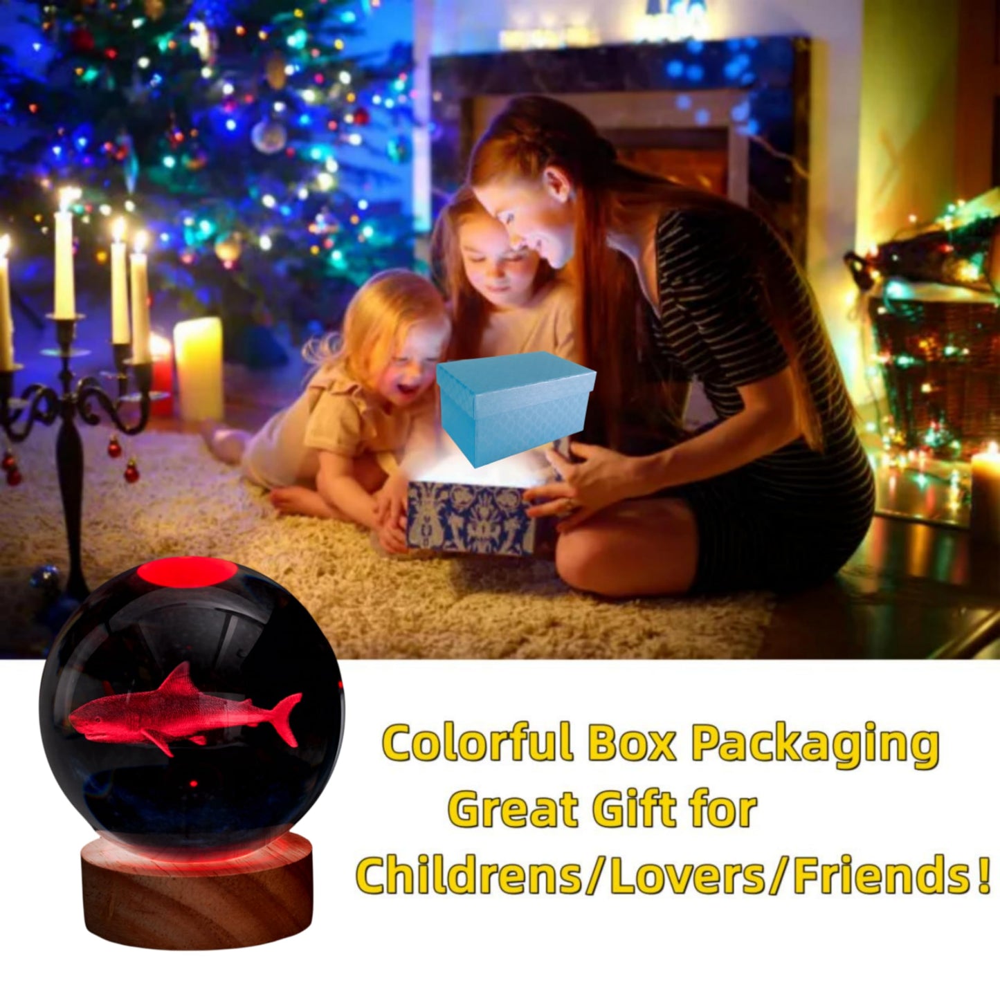 3D Crystal Ball Shark Lamp,Lifelike 3D LED Shark Night Light,16 Color Changing Light,Dimmable Remote Control