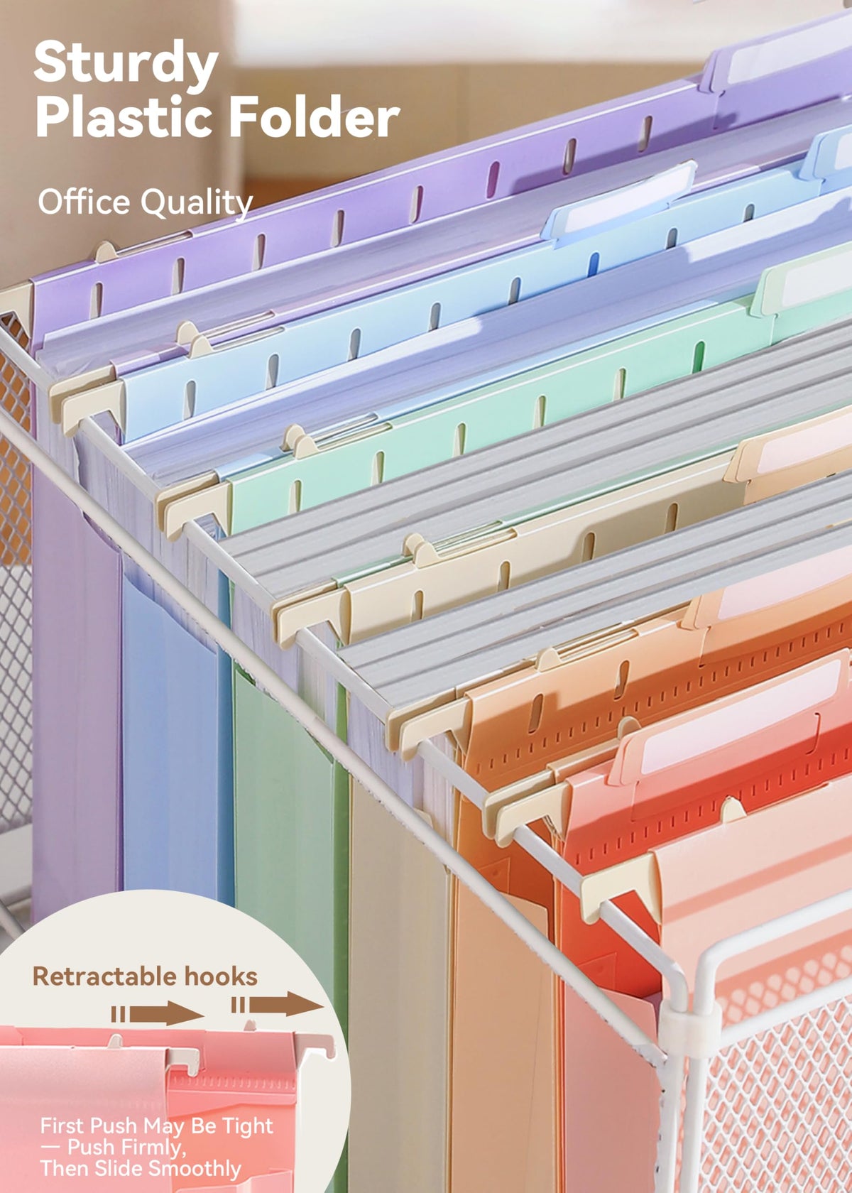 SortRax Plastic Extra Capacity Hanging File Folders, 2" Pastel Expanding Pocket, Heavy Duty for Filing Cabinet, Insertable 1/5-Cut Tabs, Letter Size - 12 Pack