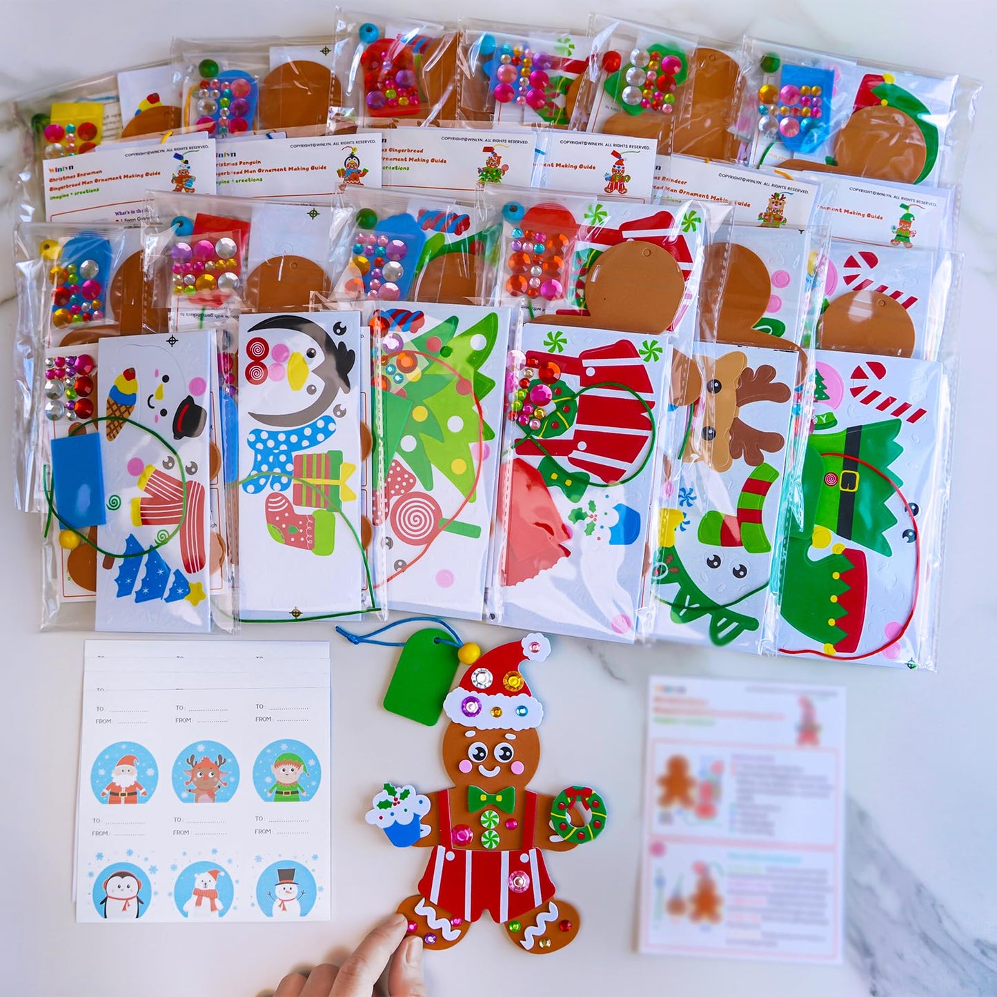 Winlyn 24 Sets Christmas Craft Kits Winter Crafts DIY Holiday Gingerbread Man Ornaments Tree Decorations Art Sets Stocking Foam Stickers Arts and Crafts for Kids Home Classroom Activities Party Favors