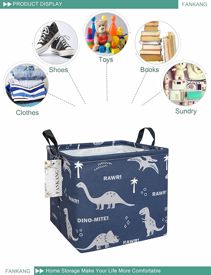 FANKANG Square Nursery Hamper Storage Bins Canvas Laundry Basket Foldable