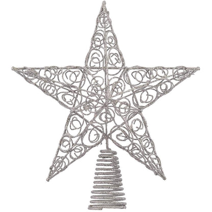 Ornativity Silver Star Tree Topper - Christmas Swirl Design Sparkle 3-D Dimensional Hallow Xmas Trees Top Star Decor Treetop Ornament Decorations