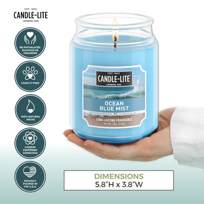 CANDLE-LITE Scented Ocean Blue Mist Fragrance, One 18 oz. Single-Wick Aromatherapy Candle with 110 Hours of Burn Time, Light Color (Individual Box) (Pack of 2)