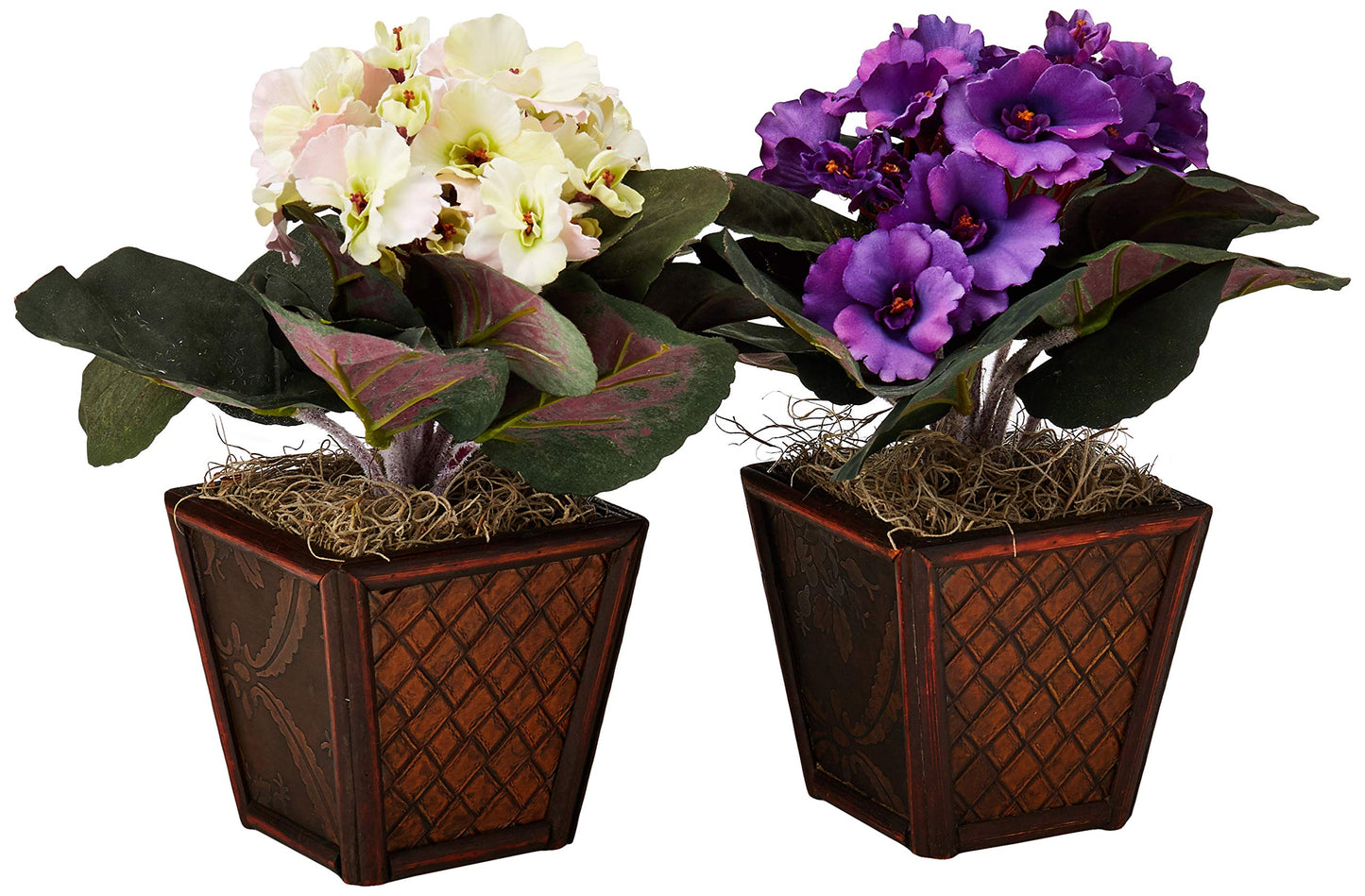 Nearly Natural African Violet with Vase Silk Plant (Set of 2)