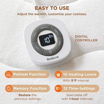 Bedsure Heated Mattress Pad King - Bed Warmer with Memory & Preheat Functions, 12-Hour Auto Off & 10 Heat Settings, Dual Controllers, Fast Heating, Brushed Electric Mattress Pad King, 78"x80"