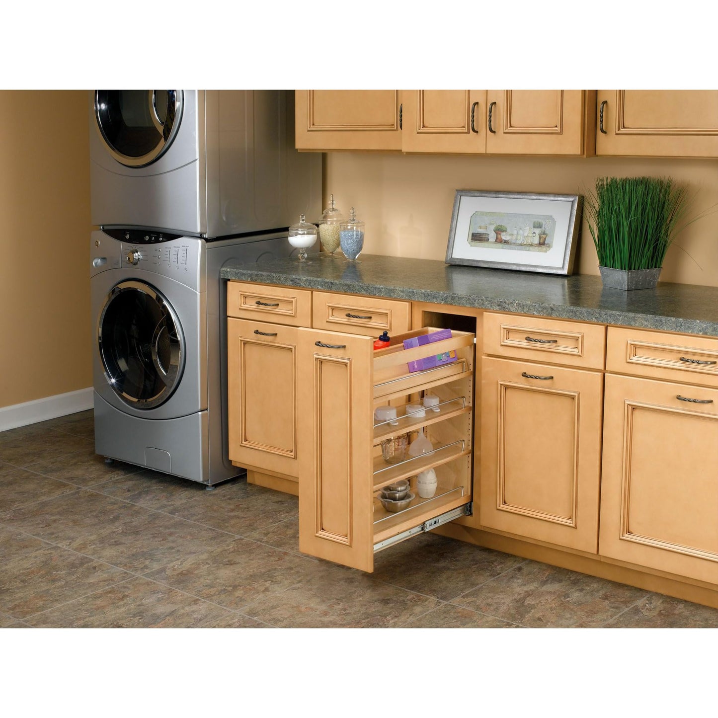 Rev-A-Shelf 6.5" Pullout Kitchen Cabinet Storage Organizer Slide Out Pantry Spice Rack with Adjustable Shelves, Natural Maple, 448-BC-6C