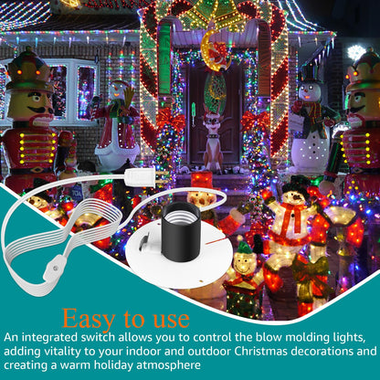 Basysion Blow Mold Light Kit Replacement Medium Base LightLight Cord with Switch, for MB48 E26 E27LED Single Light Cord Kit,for Christmas Village Halloween Salt Lamps Home Festive (2 Sets)