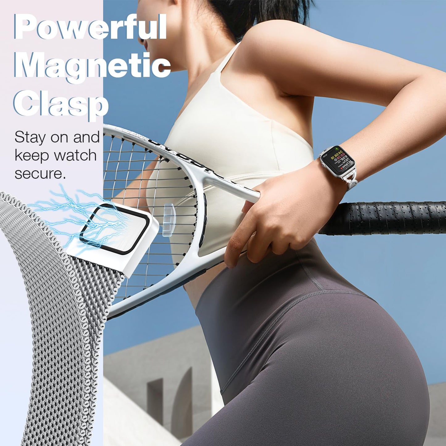 Slim Milanese Loop Compatible with Apple Watch Straps 38mm 40mm 41mm 42mm 44mm 45mm 46mm Series 11 10 9 8 7 6 5 4 SE 3 2 1 Womens,Thin Magnetic Metal band with X-Shape Diamond Clasp for iWatch Straps