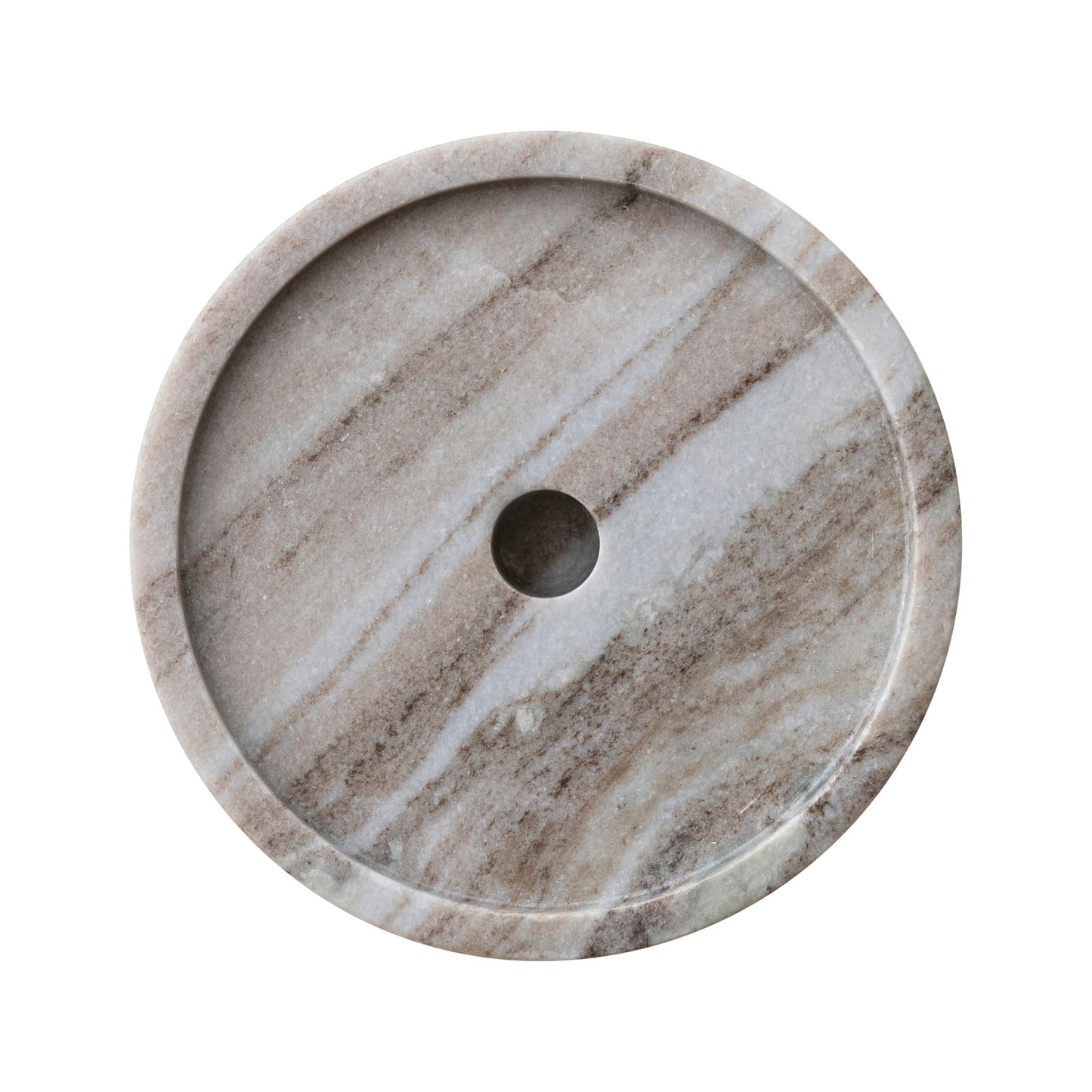 Creative Co-Op Round Marble Taper/Pillar Candle Holder with Glass Hurricane, Beige Finish