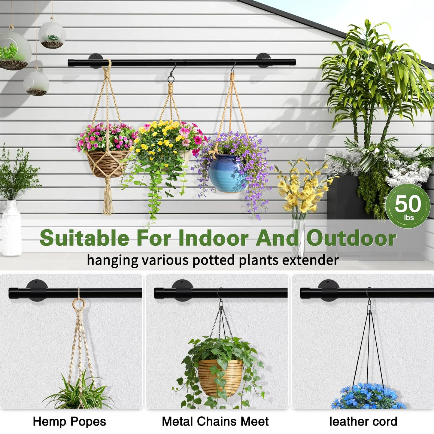SUTINE Plant Hanging Rod, 47 Inch Plant Hanger Indoor for Window Ceiling, Heavy Duty Hanging Planters for Indoor Plants, Black Wall Plants Holder, Window Plants Shelves Pot/Chain/Plant Not Included