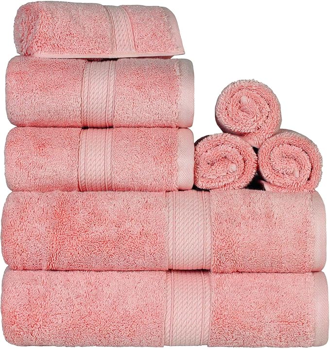 SUPERIOR Egyptian Cotton Pile 8 Piece Towel Set, Includes 2 Bath, 2 Hand