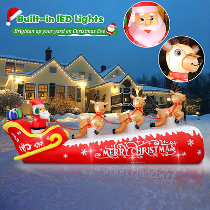 FunFanso 12FT Christmas Inflatable Santa Claus on Sleigh with 3 Reindeers Outdoor Decorations, Giant Christmas Blow Up Yard Decorations with Bright LED Lights for Lawn Street Garden Xmas Holiday Party