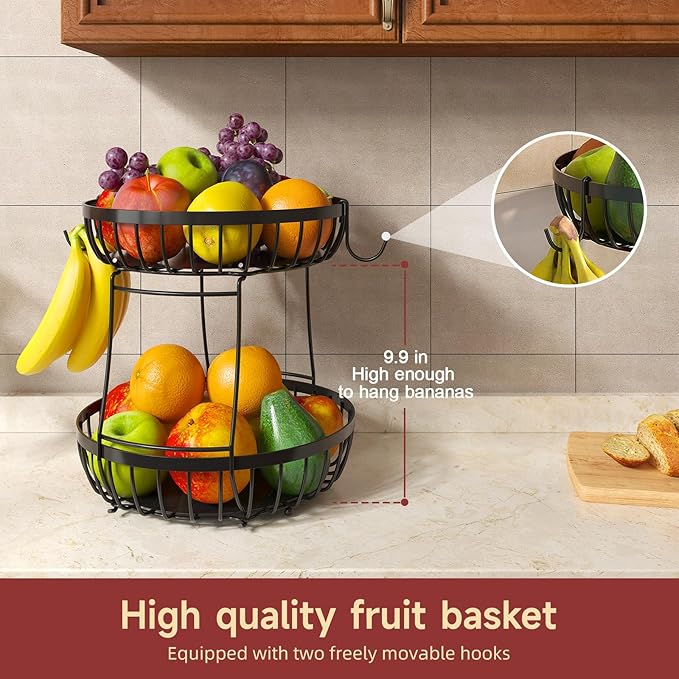 2 Tier Large Fruit Basket for Kitchen Counter