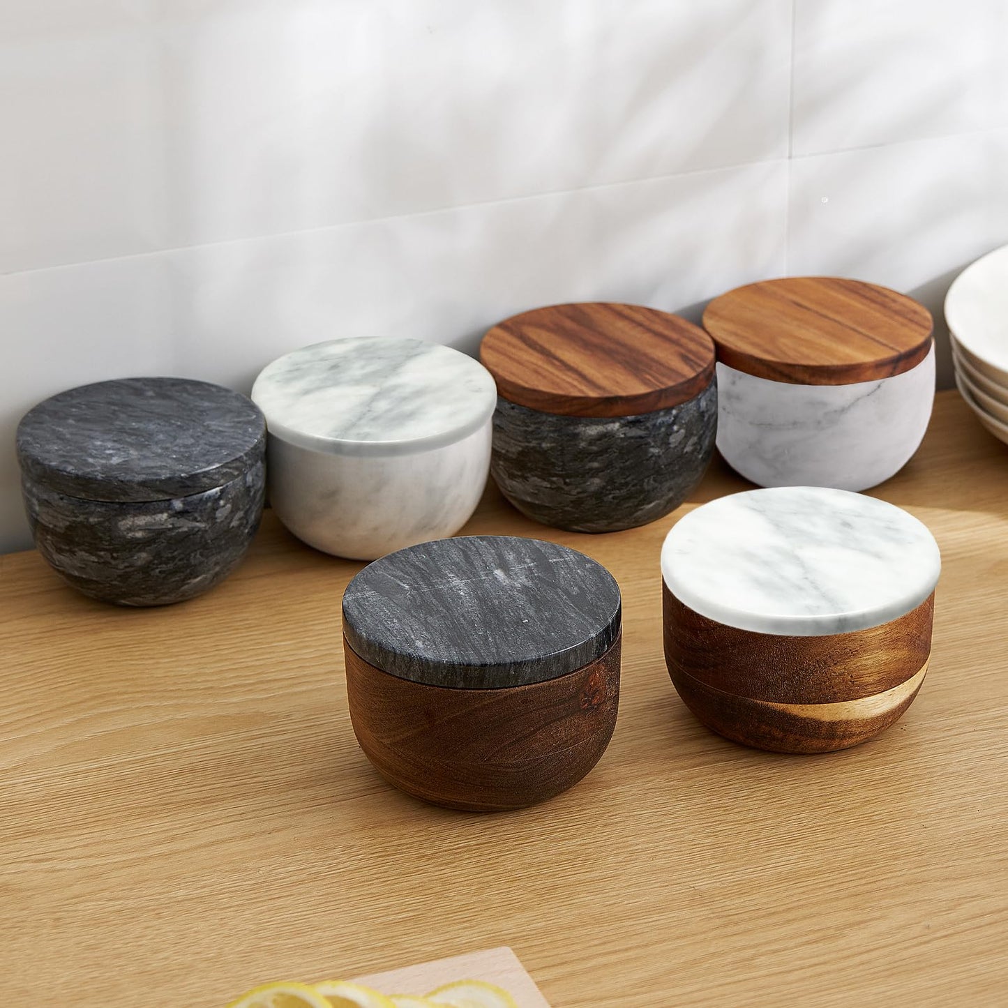 jalz jalz Marble Salt Holder Salt Box Spice keeper Black Big Salt Cellar Natural Material Salt Container Spice Cellar Large Capacity