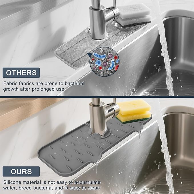 Kitchen Faucet Sink Splash Guard, Silicone Water Catcher Mat – Sink Draining