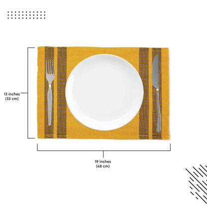 Encasa Ribbed Table Placemats (Set of 6) - Ladder Yellow | 46x32 cm | Over 20 Modern Colors & Woven Designs - Washable Cloth Place Mats
