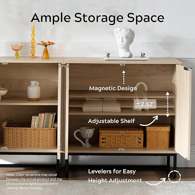 EYYTHUNG Fluted Cabinet with Storage, Sideboard Buffet Cabinet with Adjustable