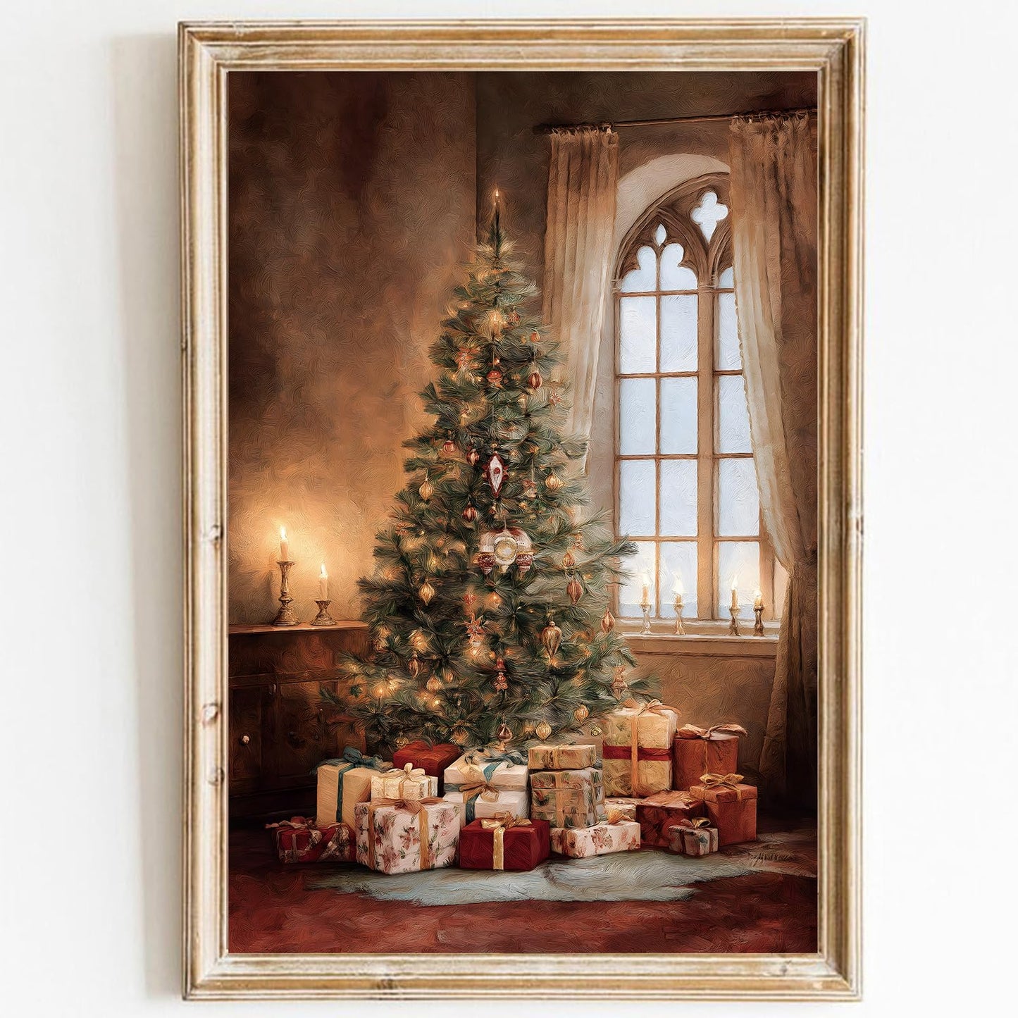 Vintage Christmas Wall Art Winter Pine Forest Painting Farmhouse Aesthetic Picture Christmas Tree Wall Art Rustic Winter Landscape Posters Pine Tree Pictures Vintage Aesthetic Poster 16x24in No Frame