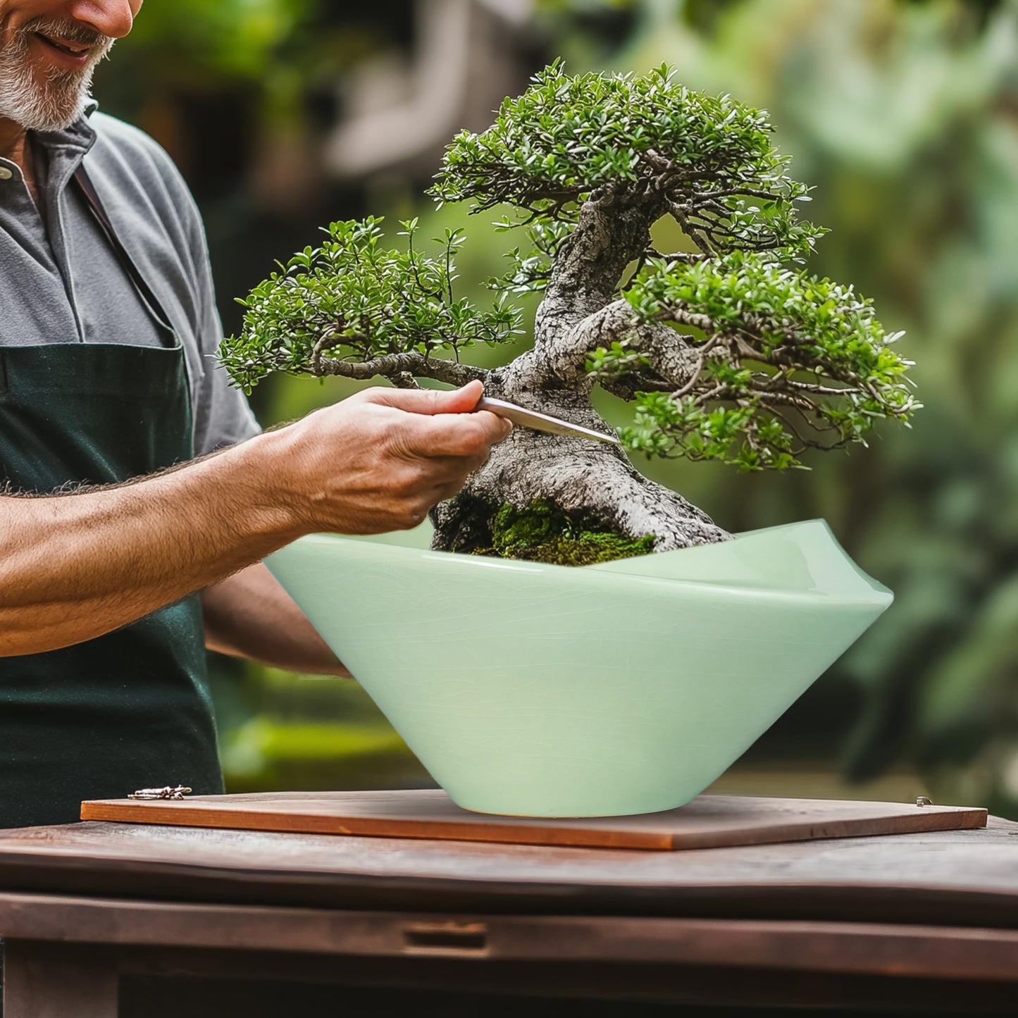 Teagas Ceramic Bonsai Pots - Large Succulent Planter 13 Inch Plant Pot Indoor Succulent Pot with Drainage Hole Outdoor Planter Bonsai Tree Pot for House Home Garden Office Decor Green